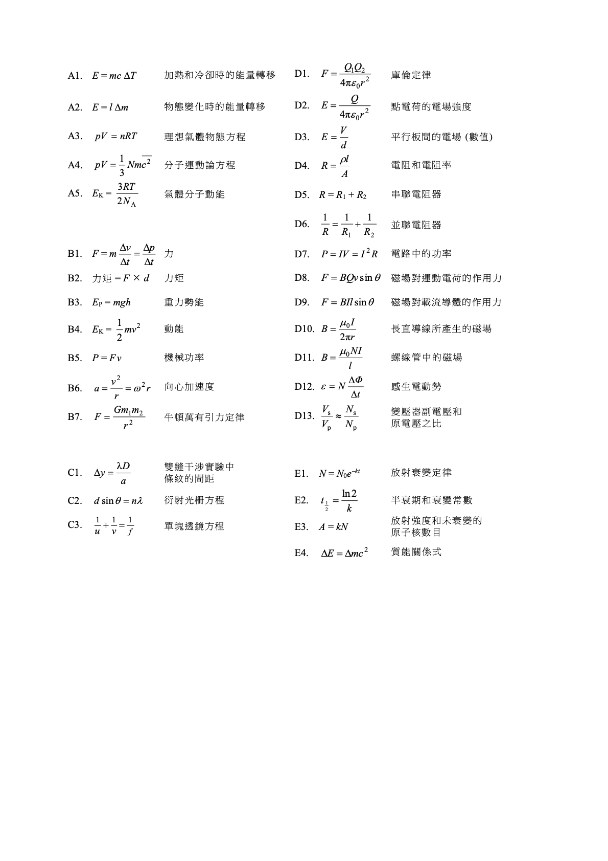 物理公式表2